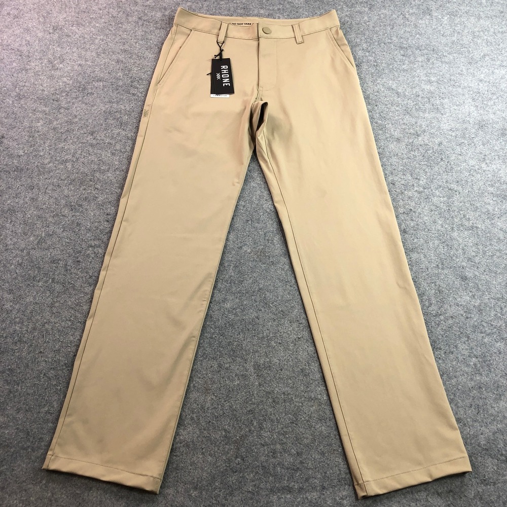 New Rhone Mens Commuter Pant 28x30 Khaki Flex-Knit Regular Fit Performance NWT